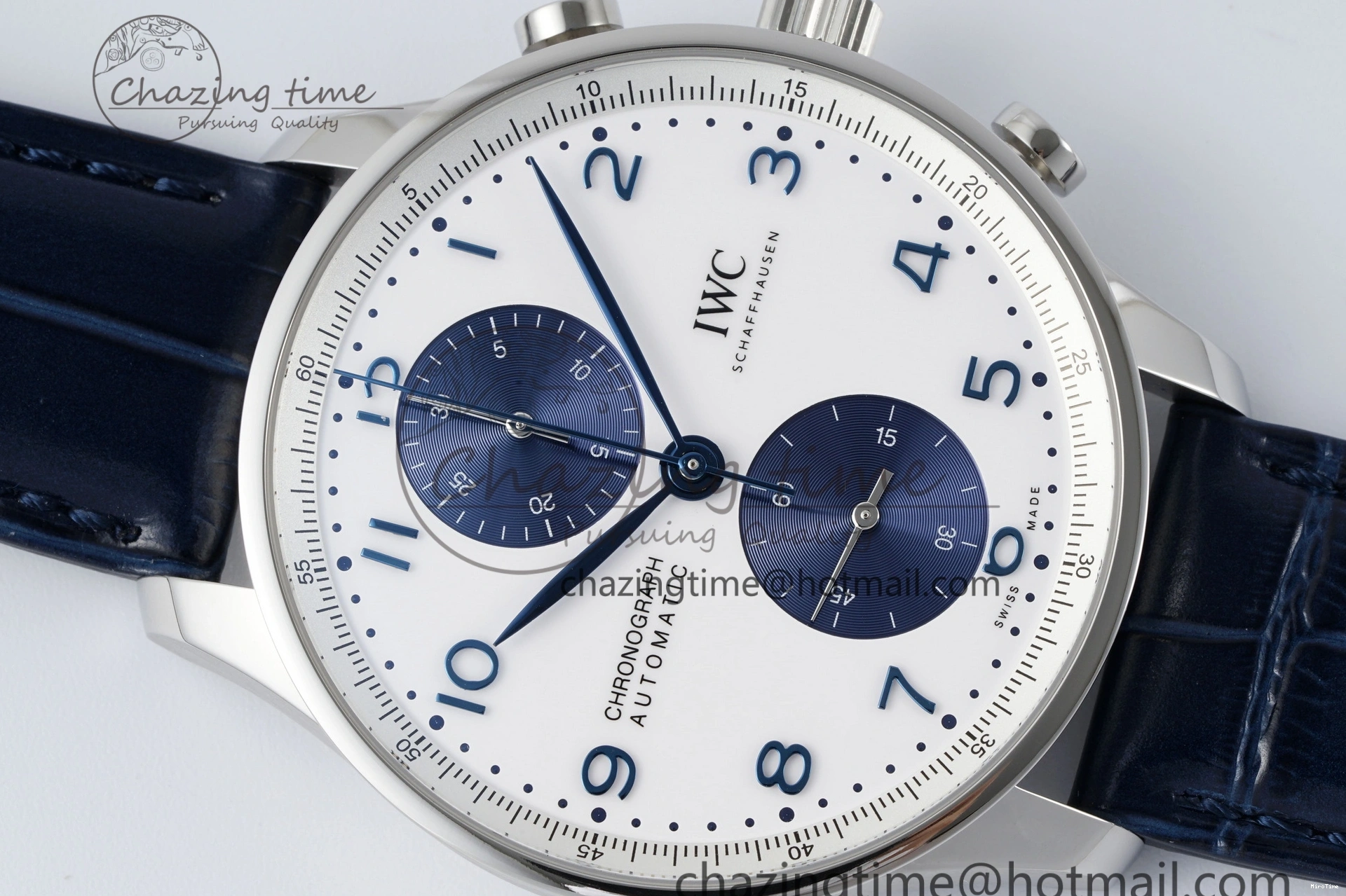 MIROTIME 0205 Portuguese Chrono IW371620 APSF 1:1 Best Edition White Blue Dial on Blue Leather Strap A MultiPurpose 7039